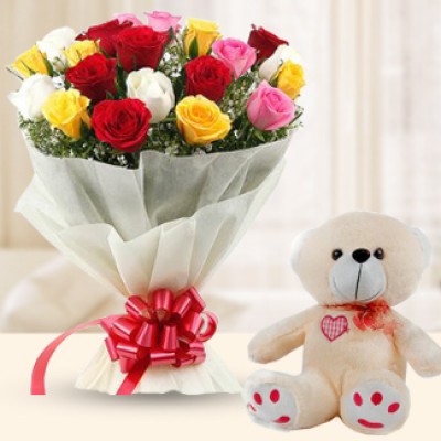Mix Roses With Teddy Bear